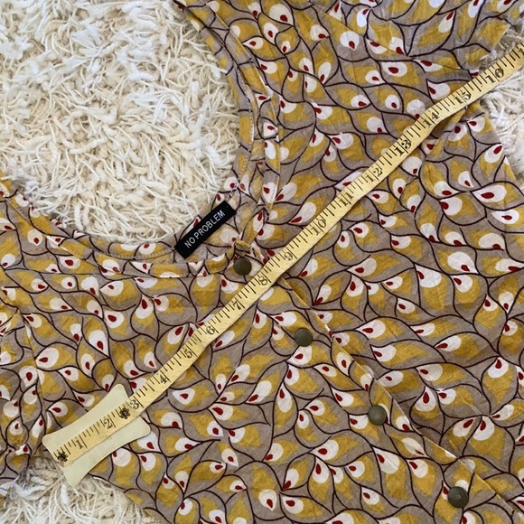 Gold Mini Romper Dress, gathered at shoulders & waist, Easy Front Opening - Picture 13 of 16